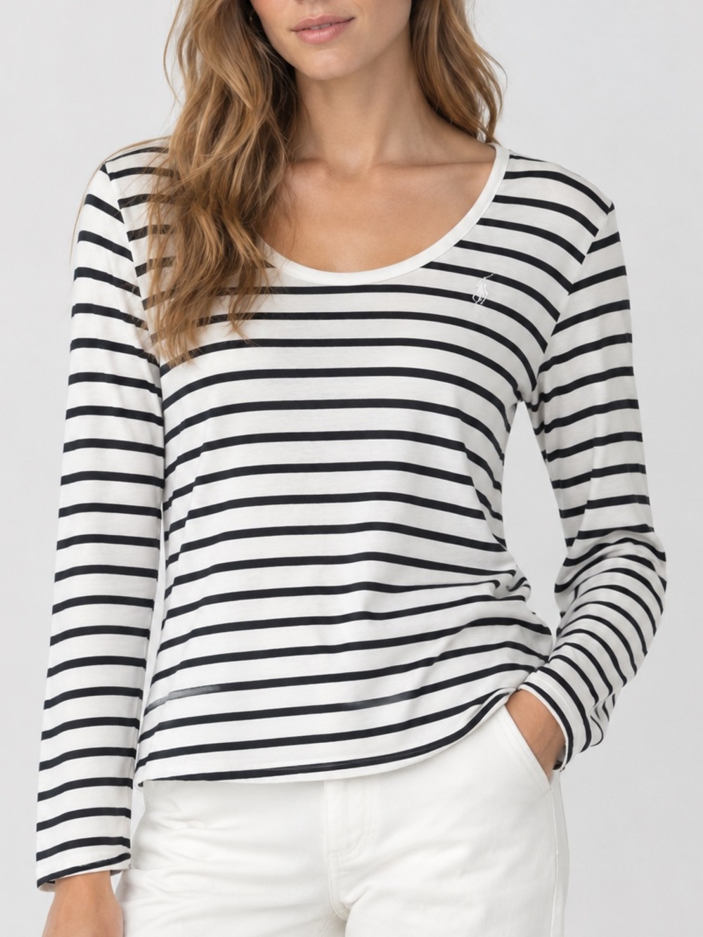 Polo Ralph Lauren Cotton Black & White Striped Long Sleeve Top